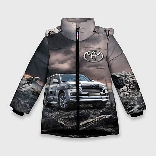 Зимняя куртка для девочки Toyota Land Cruiser 200 среди скал / 3D-Черный – фото 1