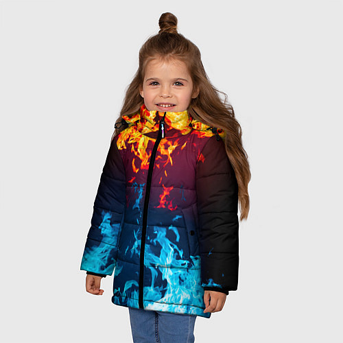 Зимняя куртка для девочки Лед и Пламя Борьба стихий / 3D-Светло-серый – фото 3