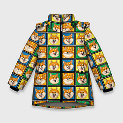 Куртка зимняя для девочки Разноцветная плитка сибы, цвет: 3D-светло-серый