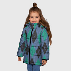 Куртка зимняя для девочки Стильный принт с ромбами, цвет: 3D-черный — фото 2