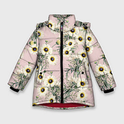 Куртка зимняя для девочки Цветы Летние Ромашки, цвет: 3D-красный