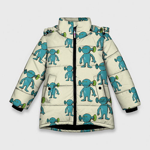 Зимняя куртка для девочки Милые зеленые человечки / 3D-Черный – фото 1