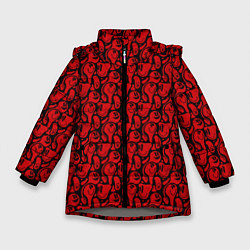 Куртка зимняя для девочки Красные психоделический смайлы, цвет: 3D-светло-серый