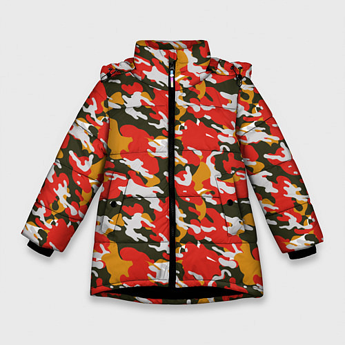 Зимняя куртка для девочки Летний яркий камуфляж / 3D-Черный – фото 1
