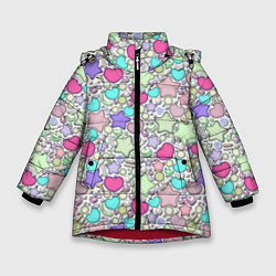 Куртка зимняя для девочки 3D узор с бусами и стразами, цвет: 3D-красный
