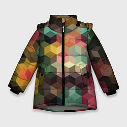 Куртка зимняя для девочки Разноцветный геометрический узор 3D, цвет: 3D-светло-серый