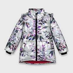 Куртка зимняя для девочки Цветы Серый Букет, цвет: 3D-красный