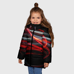 Куртка зимняя для девочки Волнообразные линии неона - Красный, цвет: 3D-черный — фото 2
