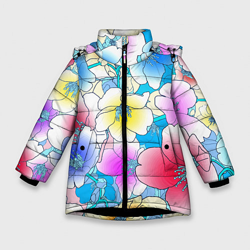 Зимняя куртка для девочки Летний цветочный паттерн Fashion trend 2025 / 3D-Черный – фото 1
