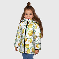 Куртка зимняя для девочки Лимоны Нарисованные Акварелью, цвет: 3D-красный — фото 2