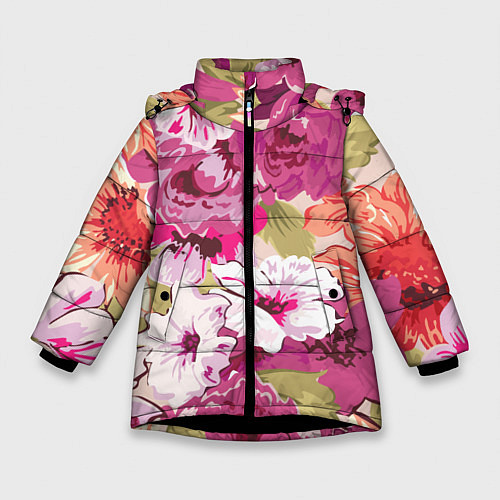 Зимняя куртка для девочки Красочный цветочный паттерн Лето Fashion trend 202 / 3D-Черный – фото 1