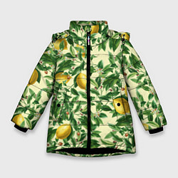 Куртка зимняя для девочки Лимоны На Ветках, цвет: 3D-черный
