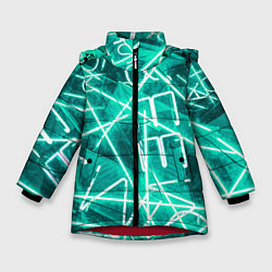 Куртка зимняя для девочки Неоновые лучи и неоновые надписи - Светло-зелёный, цвет: 3D-красный