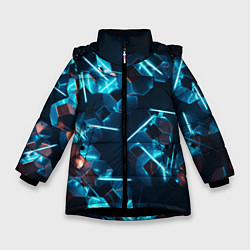 Зимняя куртка для девочки Неоновые фигуры с лазерами - Голубой