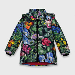 Куртка зимняя для девочки Цветы Старый Сад, цвет: 3D-красный