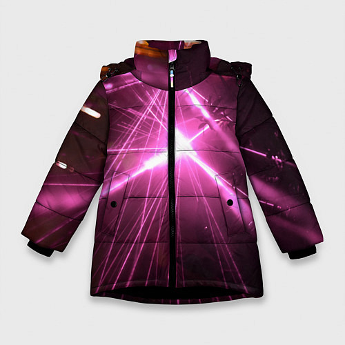 Зимняя куртка для девочки Неоновые лазеры во тьме - Розовый / 3D-Черный – фото 1