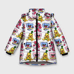 Куртка зимняя для девочки Poppy Playtime - Chapter 2 паттерн из персонажей, цвет: 3D-светло-серый