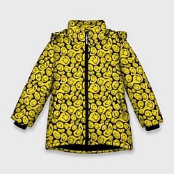 Куртка зимняя для девочки Деление смайликов, цвет: 3D-черный