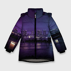 Зимняя куртка для девочки Неоновый город с рекой - Фиолетовый