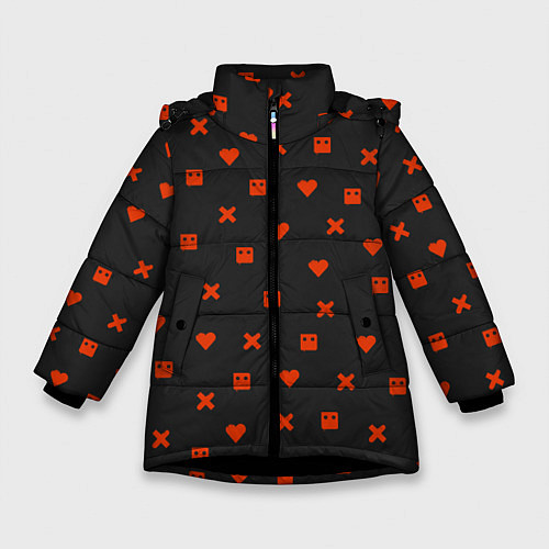 Зимняя куртка для девочки Love Death and Robots red pattern / 3D-Черный – фото 1