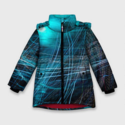 Куртка зимняя для девочки Неоновые волны и линии - Голубой, цвет: 3D-красный