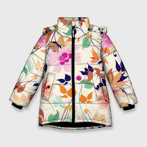 Зимняя куртка для девочки Summer floral pattern / 3D-Черный – фото 1