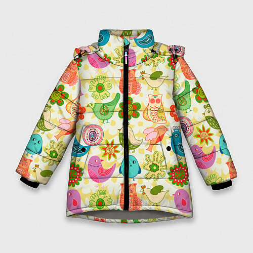 Зимняя куртка для девочки COLORFUL BIRDS / 3D-Светло-серый – фото 1