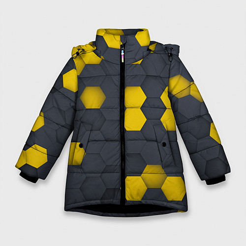 Зимняя куртка для девочки Разноцветные Соты Пчёл / 3D-Черный – фото 1