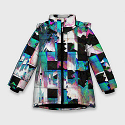 Куртка зимняя для девочки Glitch Abstract squares Глитч Абстрактные квадраты, цвет: 3D-черный
