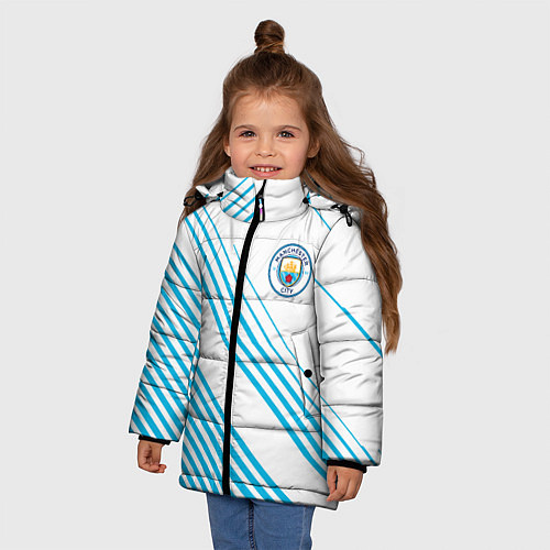 Зимняя куртка для девочки Манчестер сити голубые полоски / 3D-Красный – фото 3