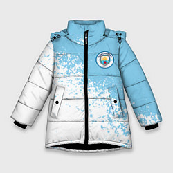 Куртка зимняя для девочки Manchester city белые брызги на голубом фоне, цвет: 3D-черный