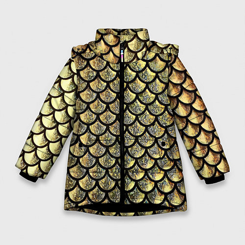 Зимняя куртка для девочки Чешуя золотая / 3D-Черный – фото 1