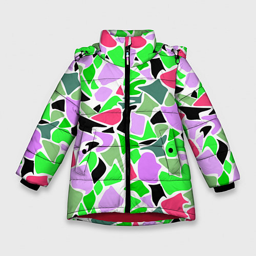 Зимняя куртка для девочки Abstract pattern green pink spots / 3D-Красный – фото 1