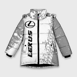 Куртка зимняя для девочки Lexus Speed на светлом фоне со следами шин, цвет: 3D-черный