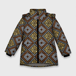 Куртка зимняя для девочки Классические узоры - Ромбы, цвет: 3D-светло-серый