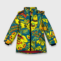 Куртка зимняя для девочки Хохломская Роспись Две Птицы, цвет: 3D-красный