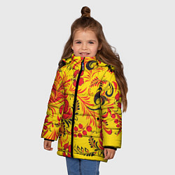 Куртка зимняя для девочки Хохломская Роспись Цветы, цвет: 3D-черный — фото 2