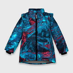Куртка зимняя для девочки Неоновые куски льда - Голубой и красный, цвет: 3D-светло-серый