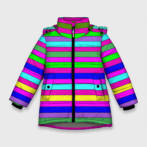 Зимняя куртка для девочки Multicolored neon bright stripes / 3D-Светло-серый – фото 1