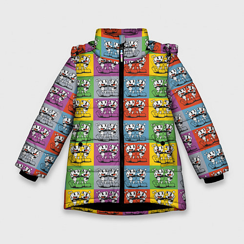Зимняя куртка для девочки Игра Сuphead / 3D-Черный – фото 1