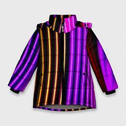 Куртка зимняя для девочки Неоновые линейные фонари - Фиолетовый, цвет: 3D-светло-серый