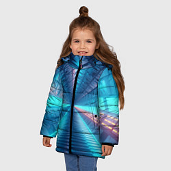 Куртка зимняя для девочки Неоновый коридор лаборатории - Синий, цвет: 3D-красный — фото 2