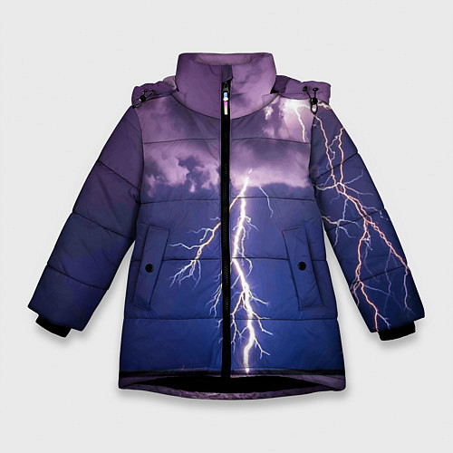 Зимняя куртка для девочки Разряд молний над океаном / 3D-Черный – фото 1