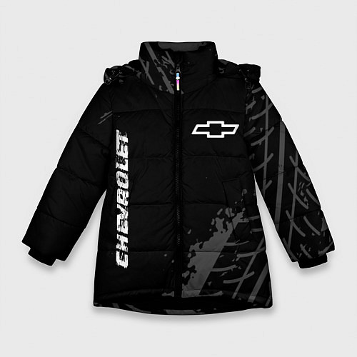 Зимняя куртка для девочки Chevrolet Speed на темном фоне со следами шин / 3D-Черный – фото 1