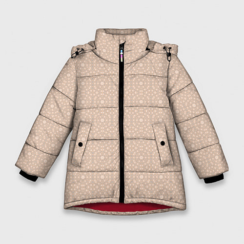 Зимняя куртка для девочки Бежевый монохромный орнамент / 3D-Красный – фото 1