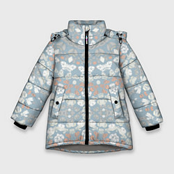 Куртка зимняя для девочки Коралловый и серо-голубой, мандала, цвет: 3D-светло-серый