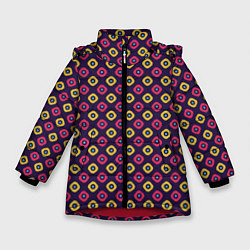 Куртка зимняя для девочки Желто-бордовые кружки паттерн, цвет: 3D-красный