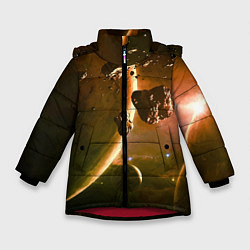 Куртка зимняя для девочки Две планеты в космическом пространстве, цвет: 3D-красный
