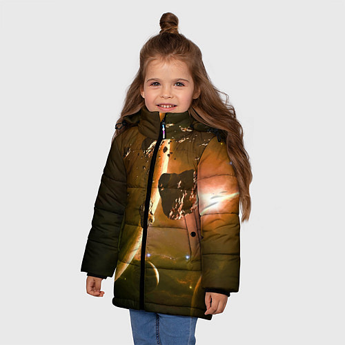 Зимняя куртка для девочки Две планеты в космическом пространстве / 3D-Красный – фото 3