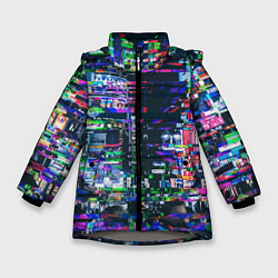 Зимняя куртка для девочки Ночной город - glitch